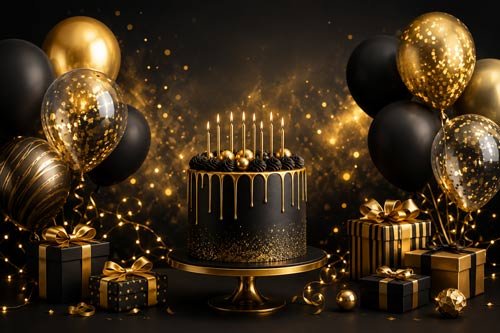Black and gold birthday invitations
