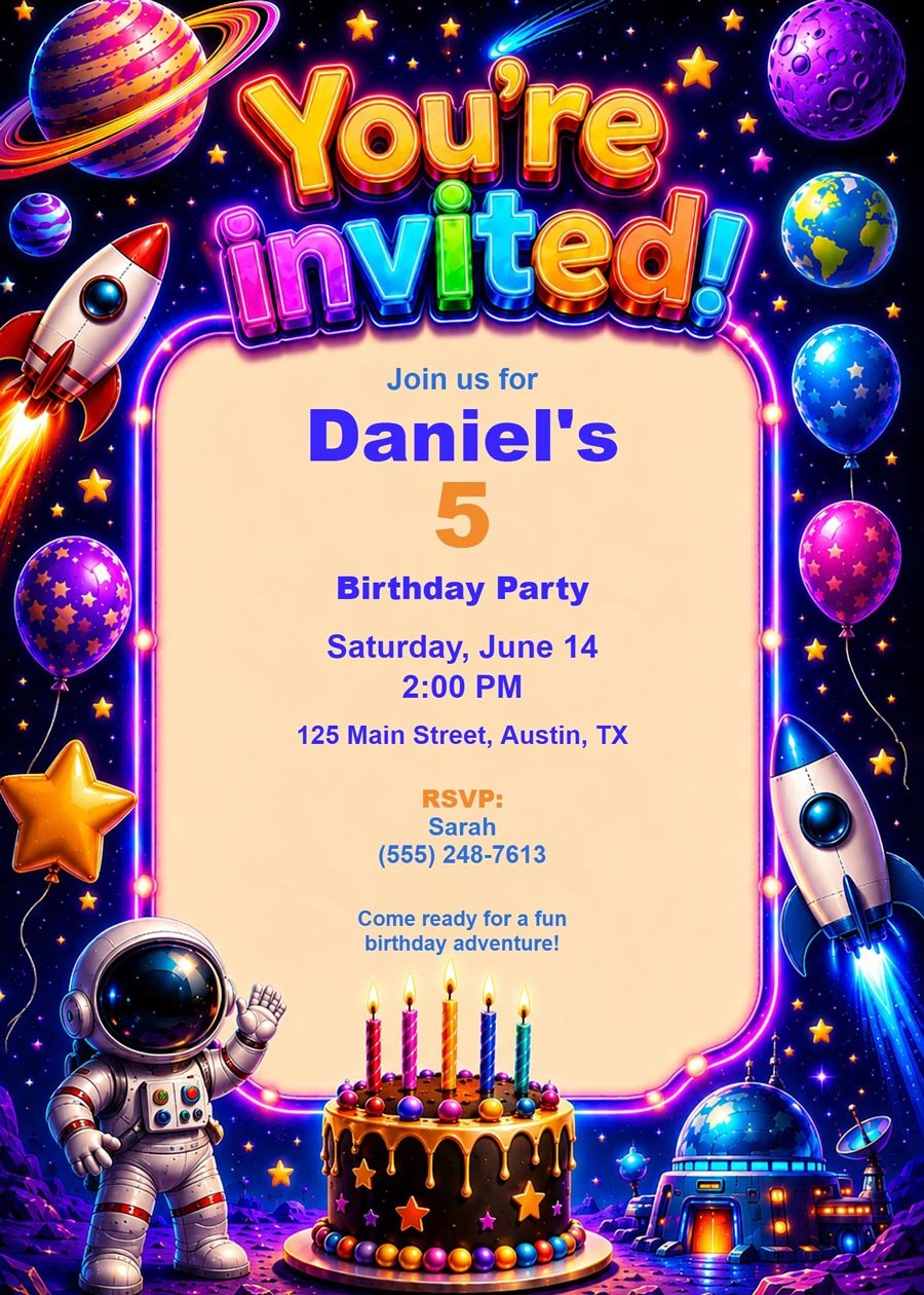 Colorful Space Birthday Invitation