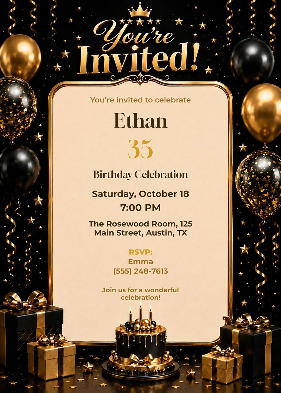 Black & Gold Luxury Birthday Invitation