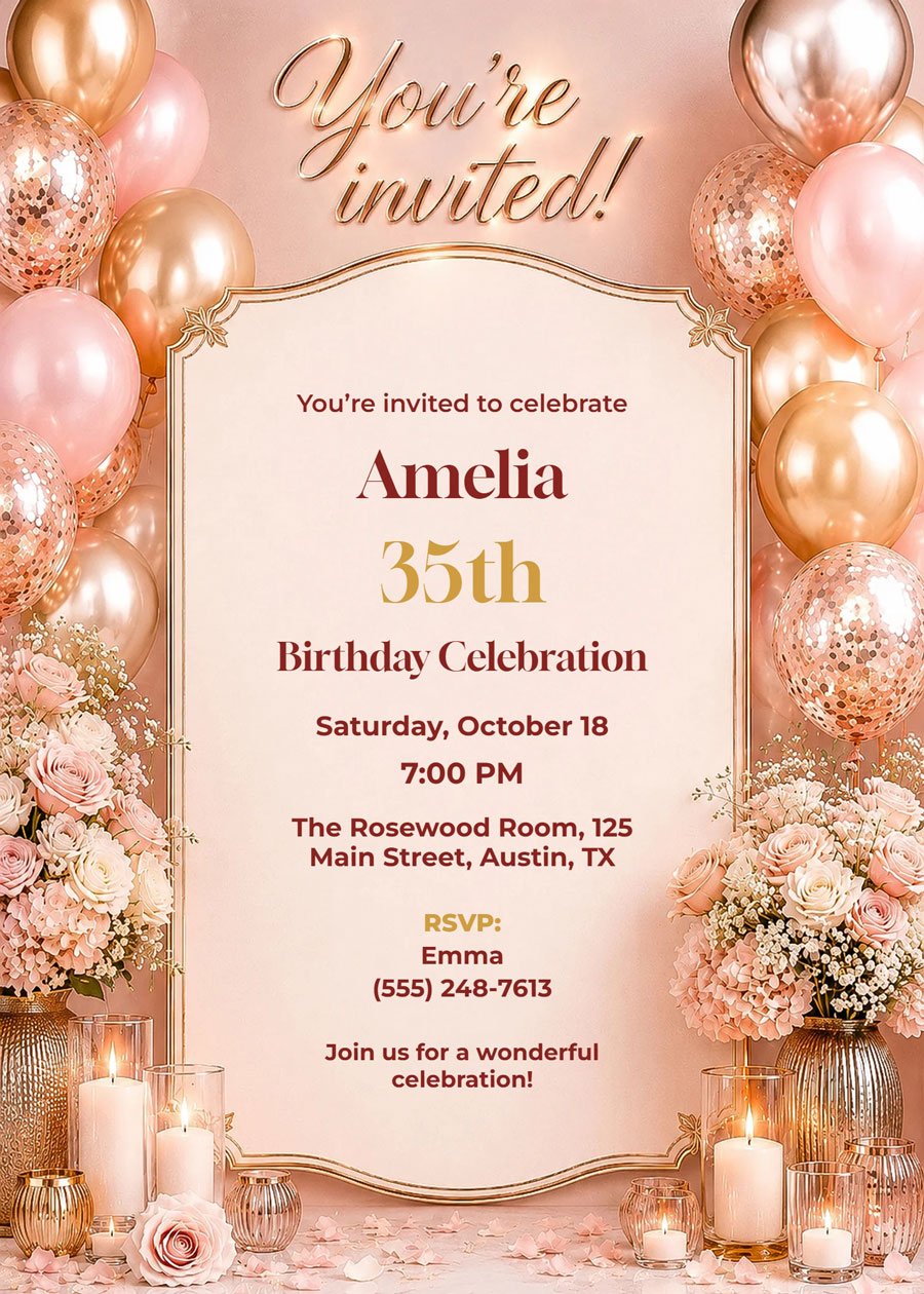 Elegant Rose Gold Birthday Invitation