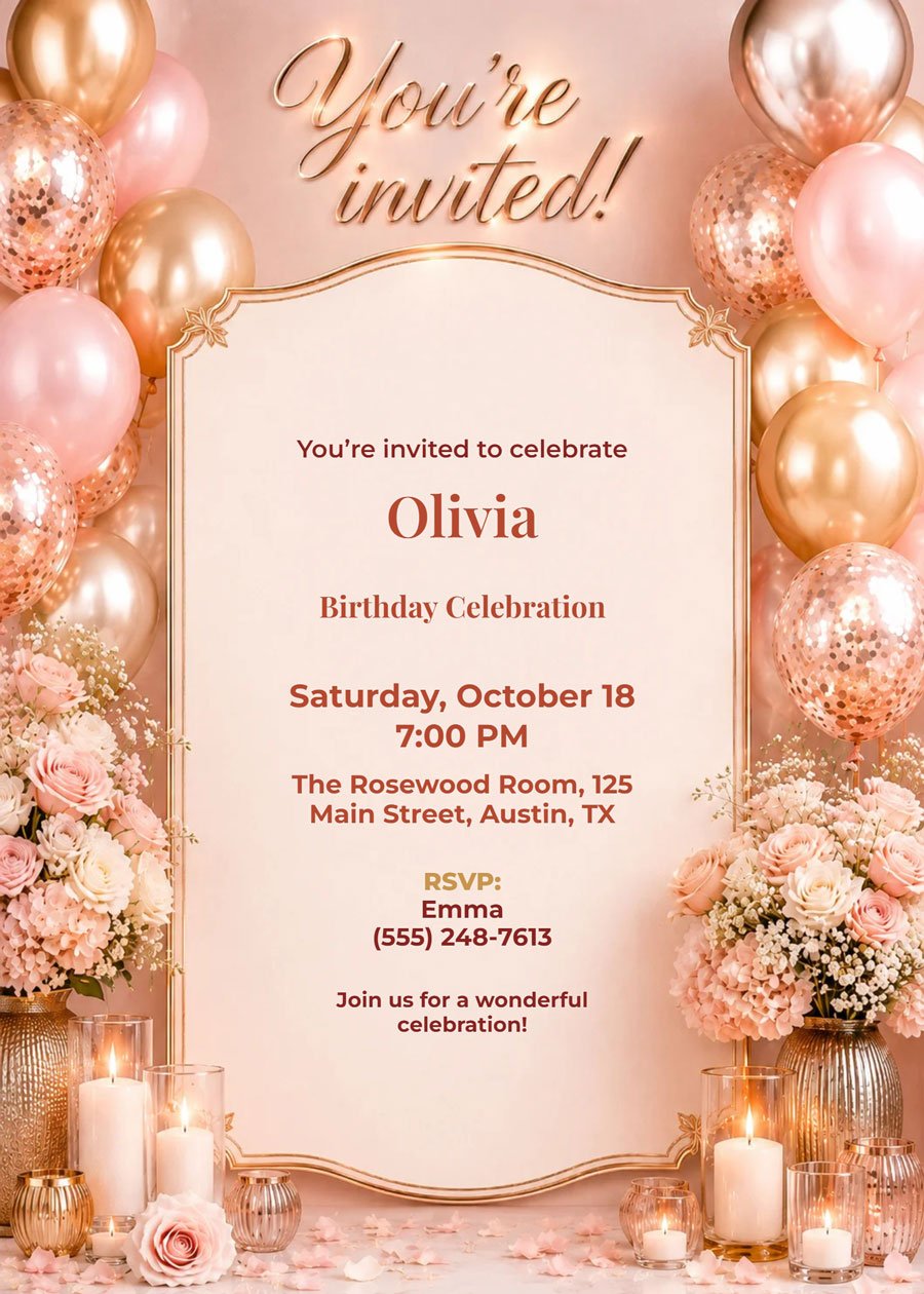 Elegant Rose Gold Birthday Invitation