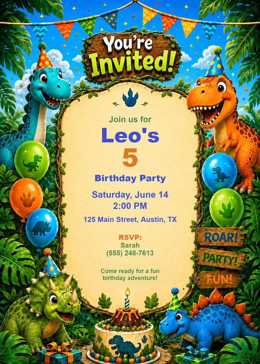 Dino Roar Birthday Invitation