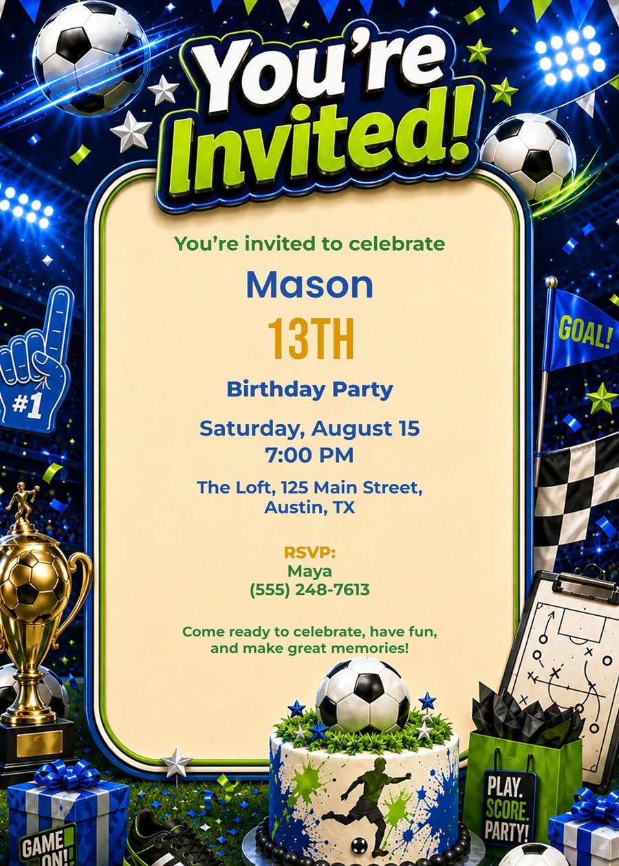 Soccer Goal Birthday Invitation